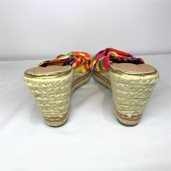 (SOLD)Etienne Aigner Wedge Sandals Yellow & Pink 6 - Picture 5 of 8